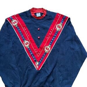 Vintage Nautical Navy Red JerZees 80s 90s Mockneck Sweatshirt XL